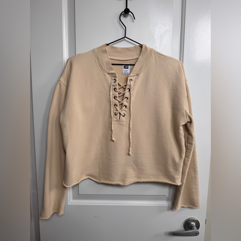 NSF Amelia Lace-Front Crewneck Sweatshirt